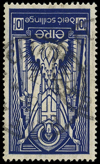 IRELAND 1937  SG104w Used 10s deep blue variety watermark inverted