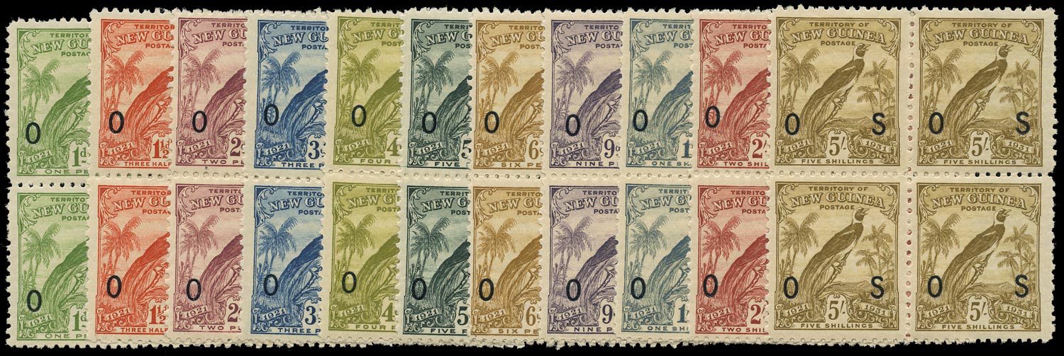NEW GUINEA 1931  SGO31/41 Official Bird of Paradise with dates set of 11 to 5s