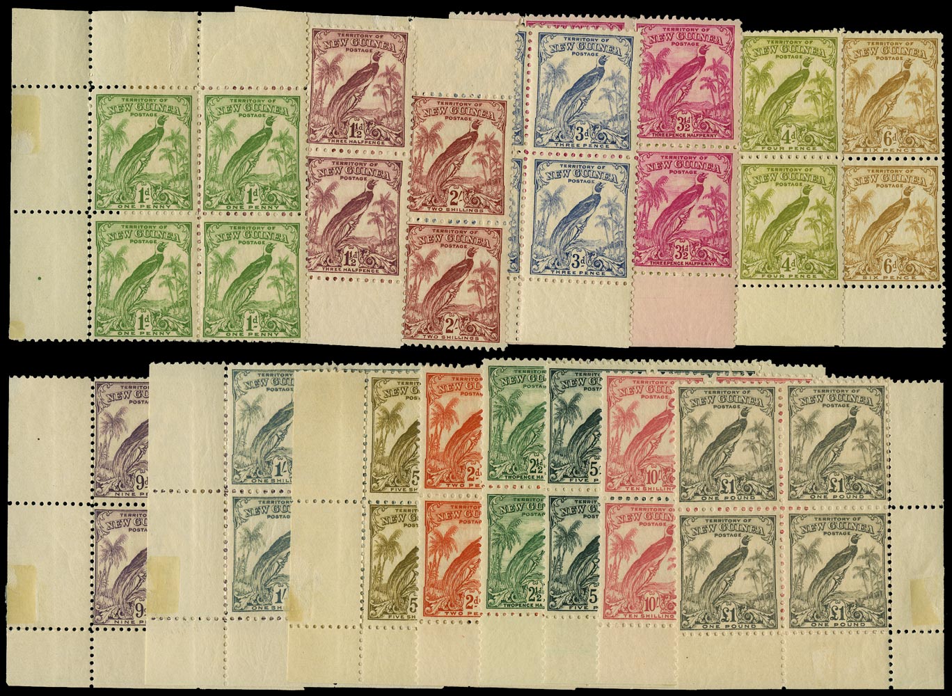 NEW GUINEA 1932  SG177/89 Mint Bird of Paradise redrawn without dates set of 15 to £1