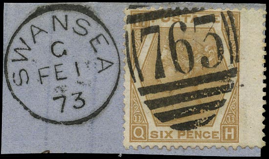 GB 1872  SG123 Pl.11 Used Swansea "763" duplex