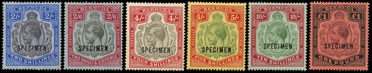 BERMUDA 1918  SG51bs/55s Specimen set of 6 to £1 watermark MCA