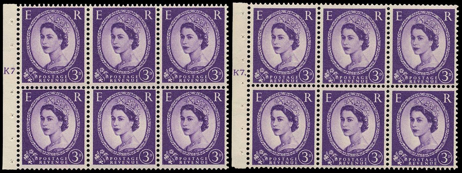 GB 1957  SG545l Booklet pane - Cylinders K7T (Dot & No dot)