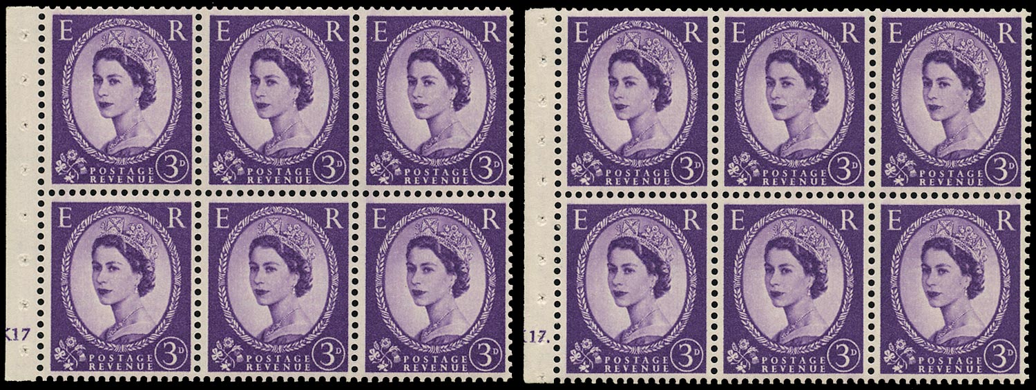 GB 1958  SG575l Booklet pane - Cylinders K17 (Dot & No dot)