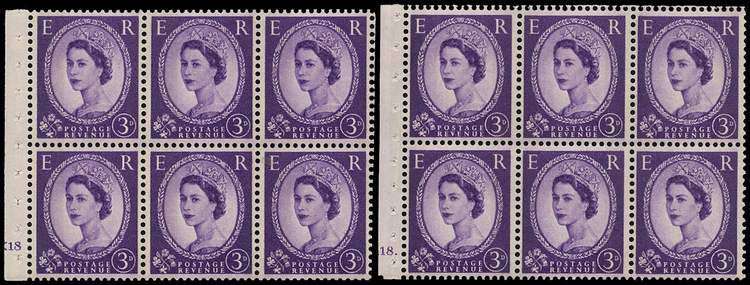 GB 1961  SG615l Booklet pane - Cylinders K18 (Dot) + (No dot)