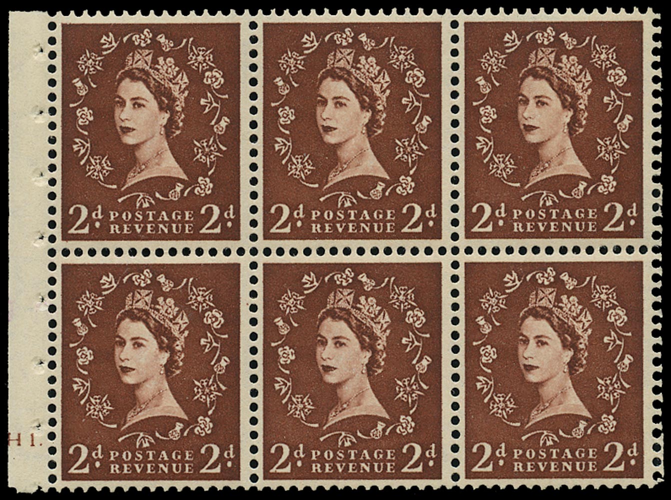 GB 1955  SG543l Booklet pane - Cylinder H1. (Dot)