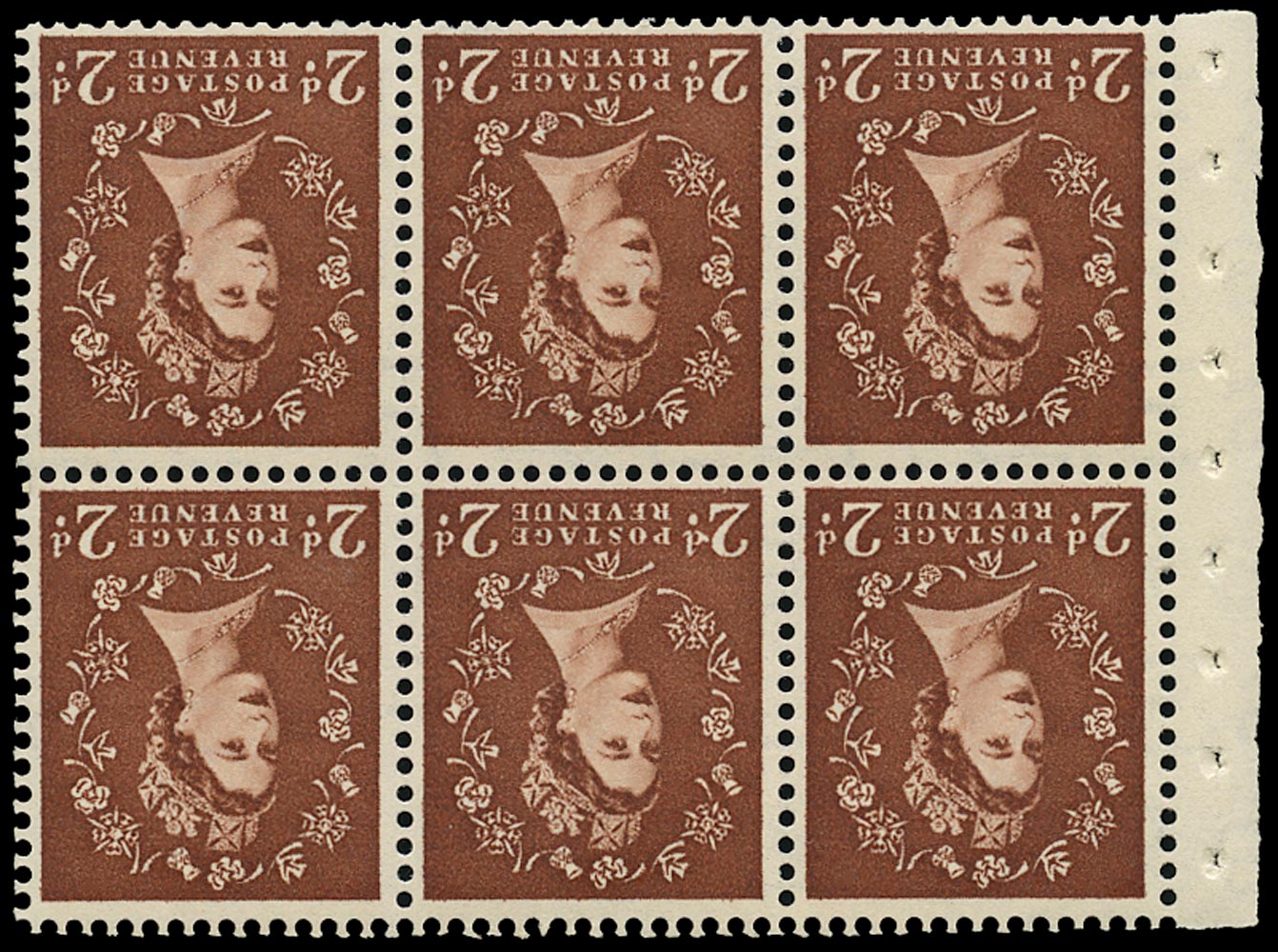GB 1956  SG543blWi Booklet pane - 'Spot after 2' variety
