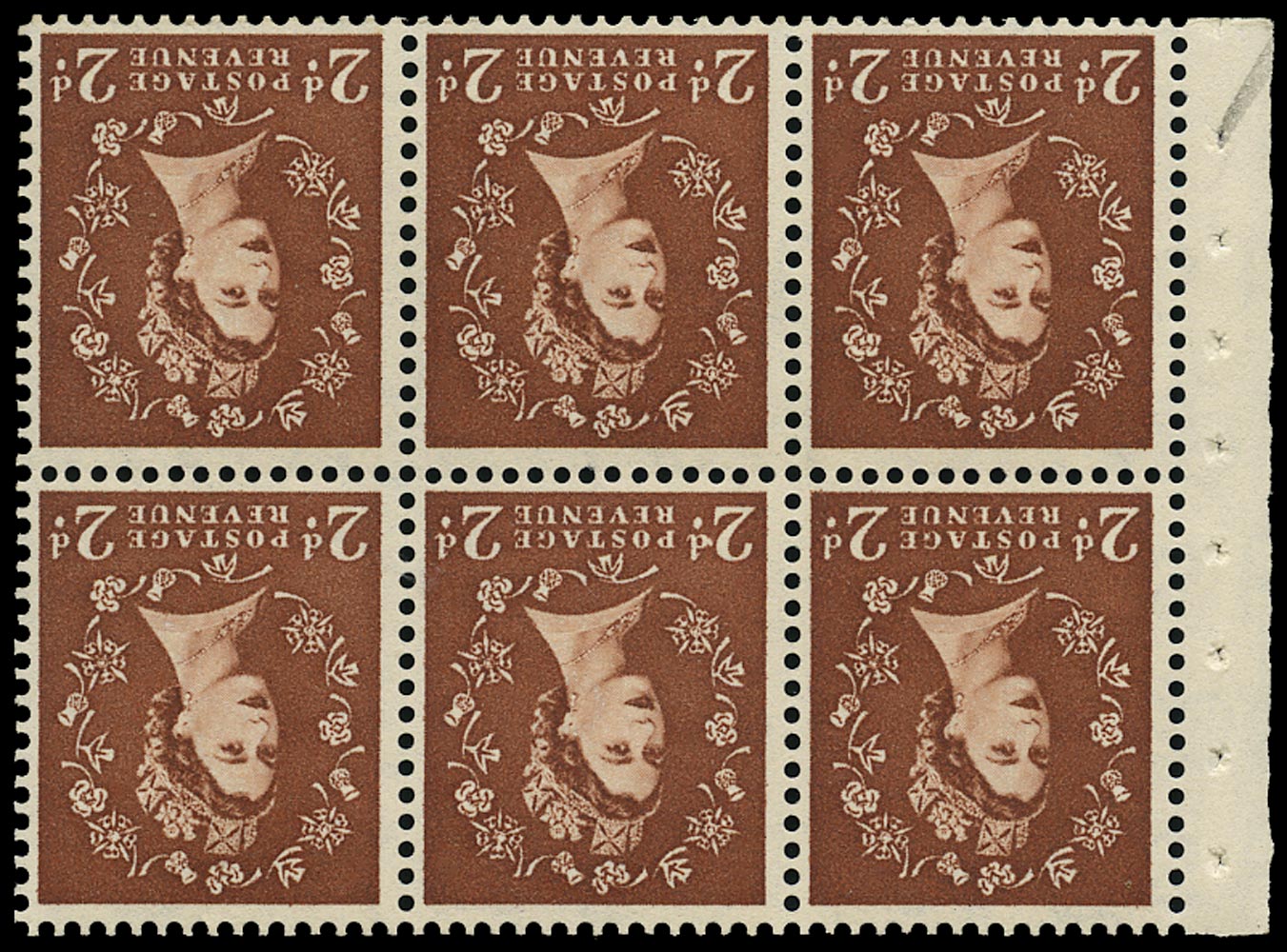 GB 1956  SG543blWi Booklet pane - 'Spot after 2' variety