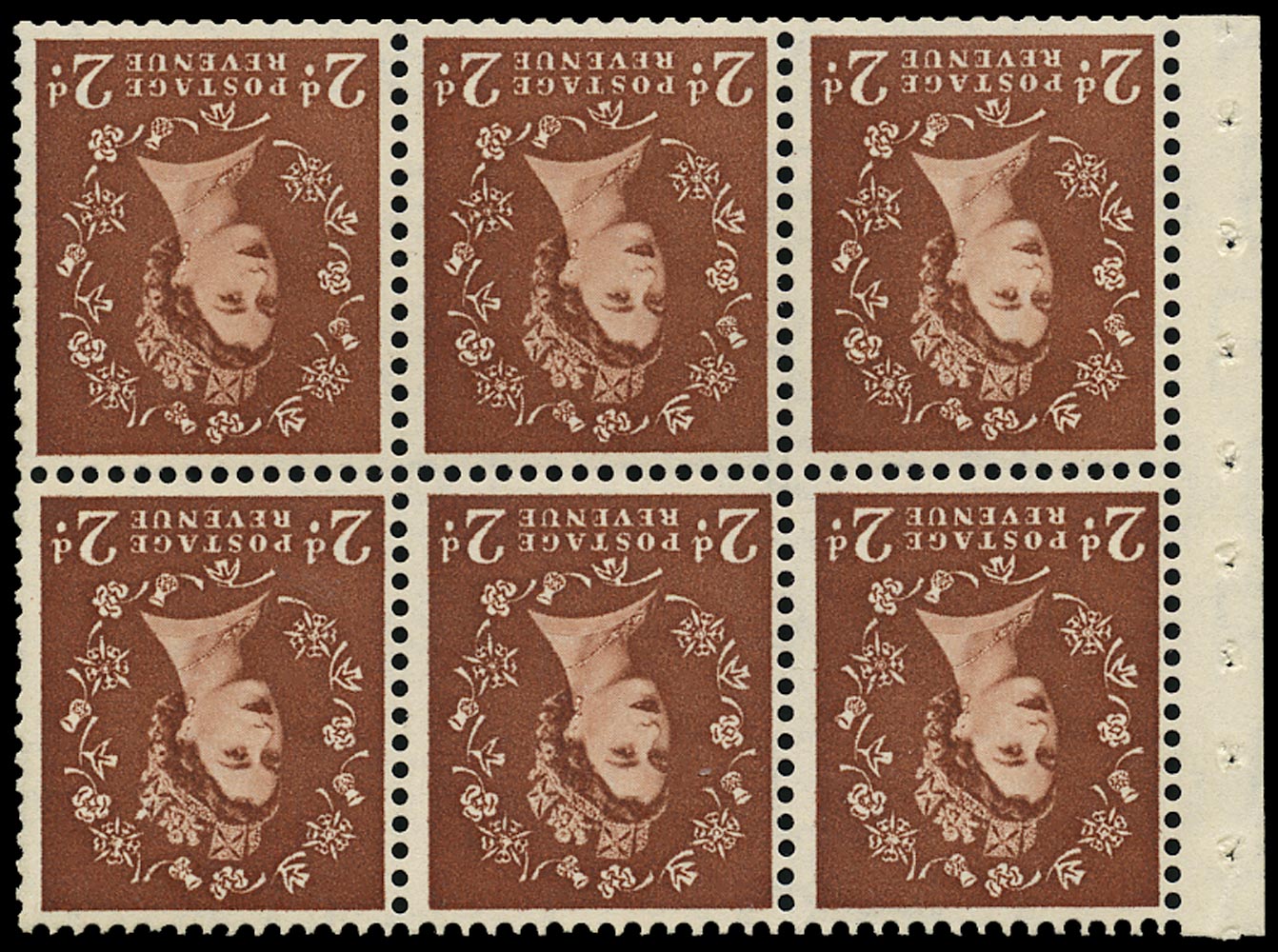 GB 1956  SG543blWi Booklet pane - 'Diadem flaw' variety