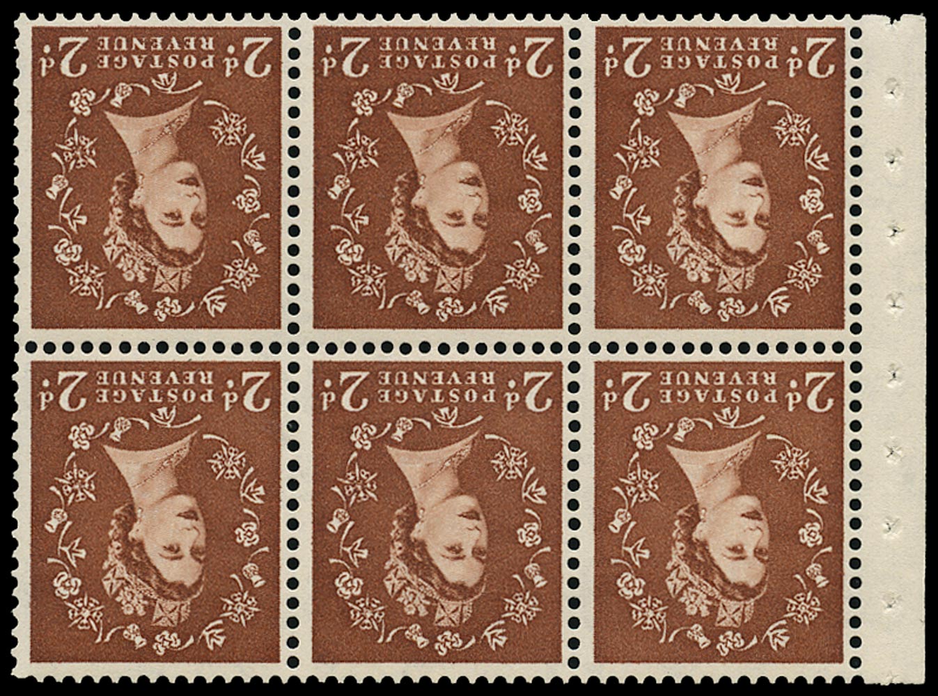GB 1956  SG543blWi Booklet pane - 'Retouched first '2' and spot on shamrock' variety