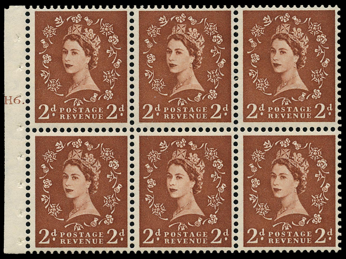 GB 1956  SG543bl Booklet pane - Cylinder H6T (Dot)