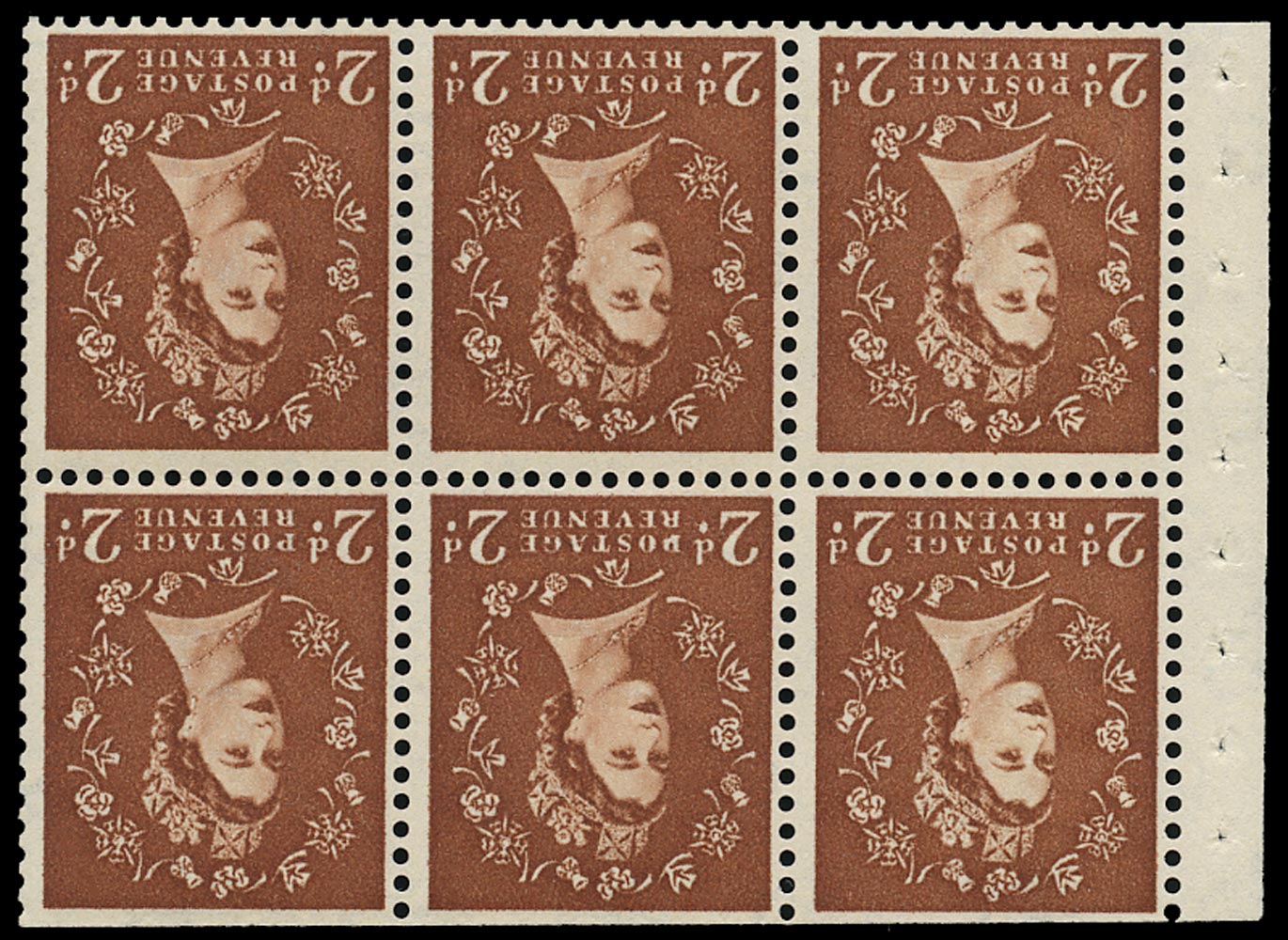 GB 1961  SG573lWi Booklet pane - Wmk. Crowns inverted with 'D for P' variety