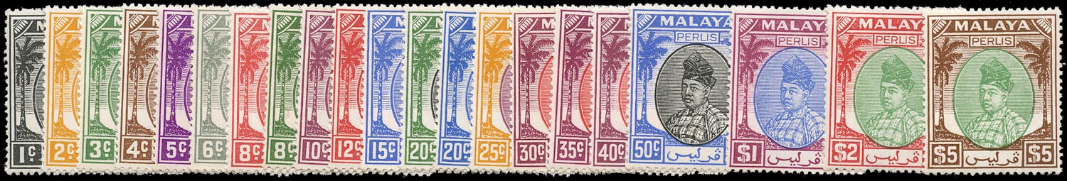 MALAYA - PERLIS 1951  SG7/27 Mint unmounted set of 21 to $5