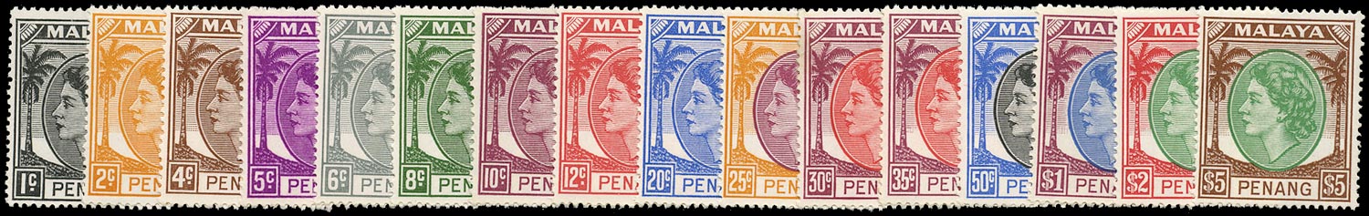 MALAYA - PENANG 1954  SG28/43 Mint unmounted QEII set of 16 to $5