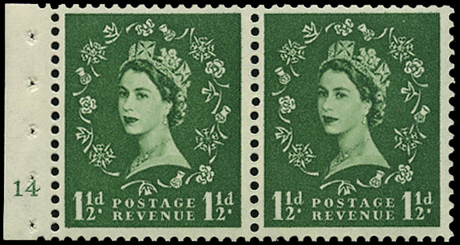 GB 1957  SG542n Booklet pane - Cyl.14 (No dot)
