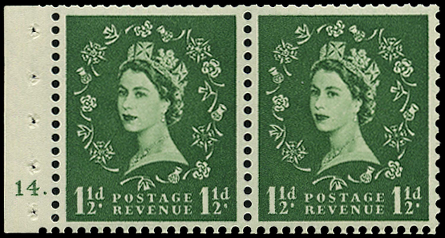 GB 1957  SG542n Booklet pane - Cyl.14 (Dot)