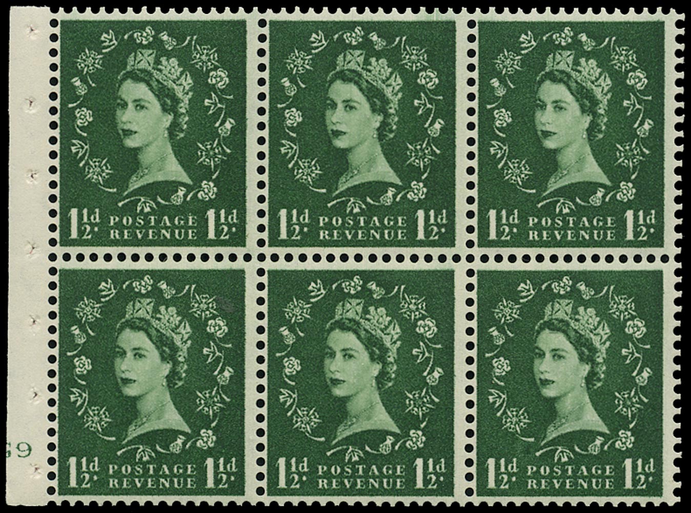 GB 1955  SG542l Booklet pane - Cylinder G9 (No dot)