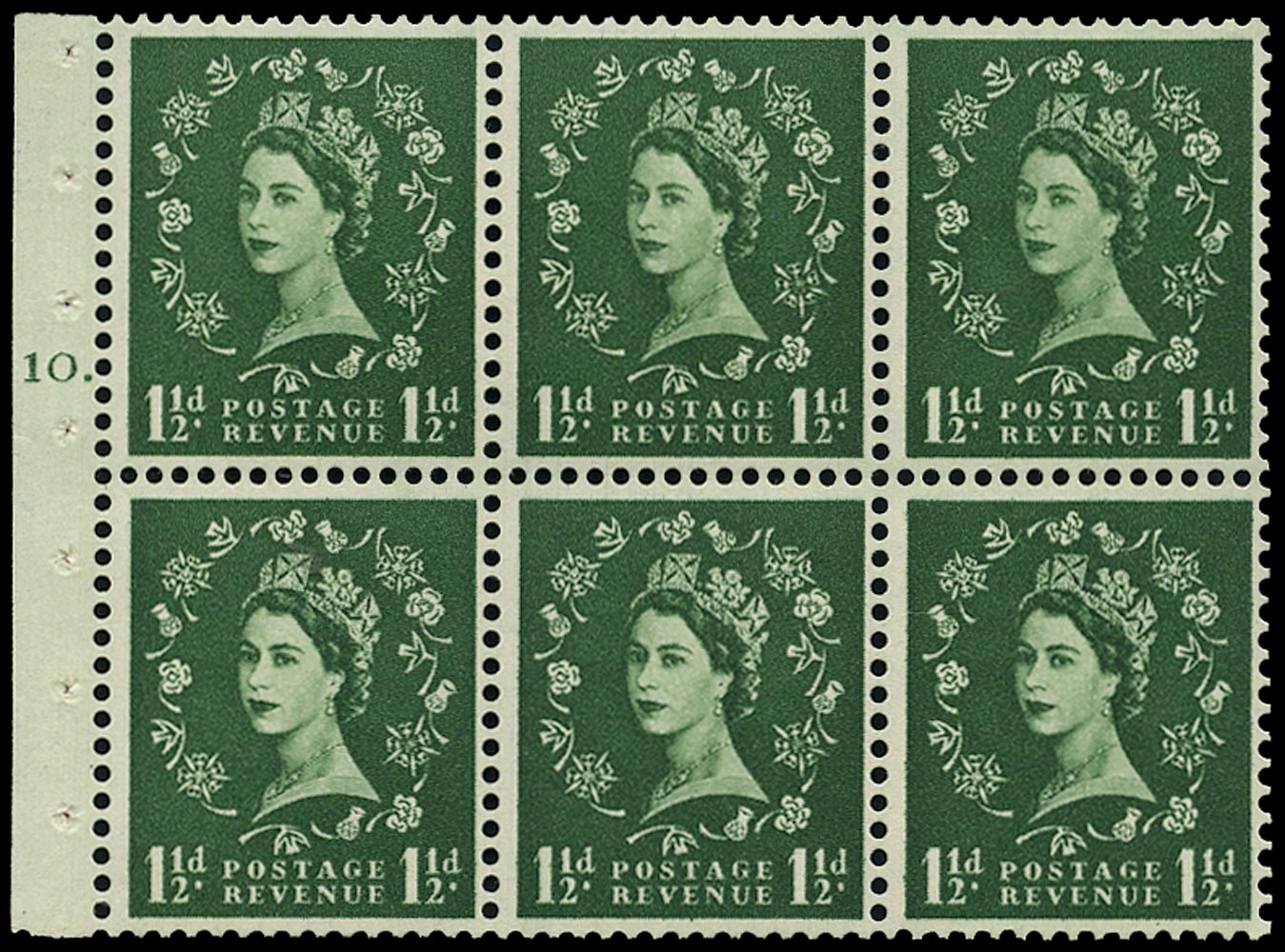 GB 1955  SG542l Booklet pane - Cylinder G10T (Dot)