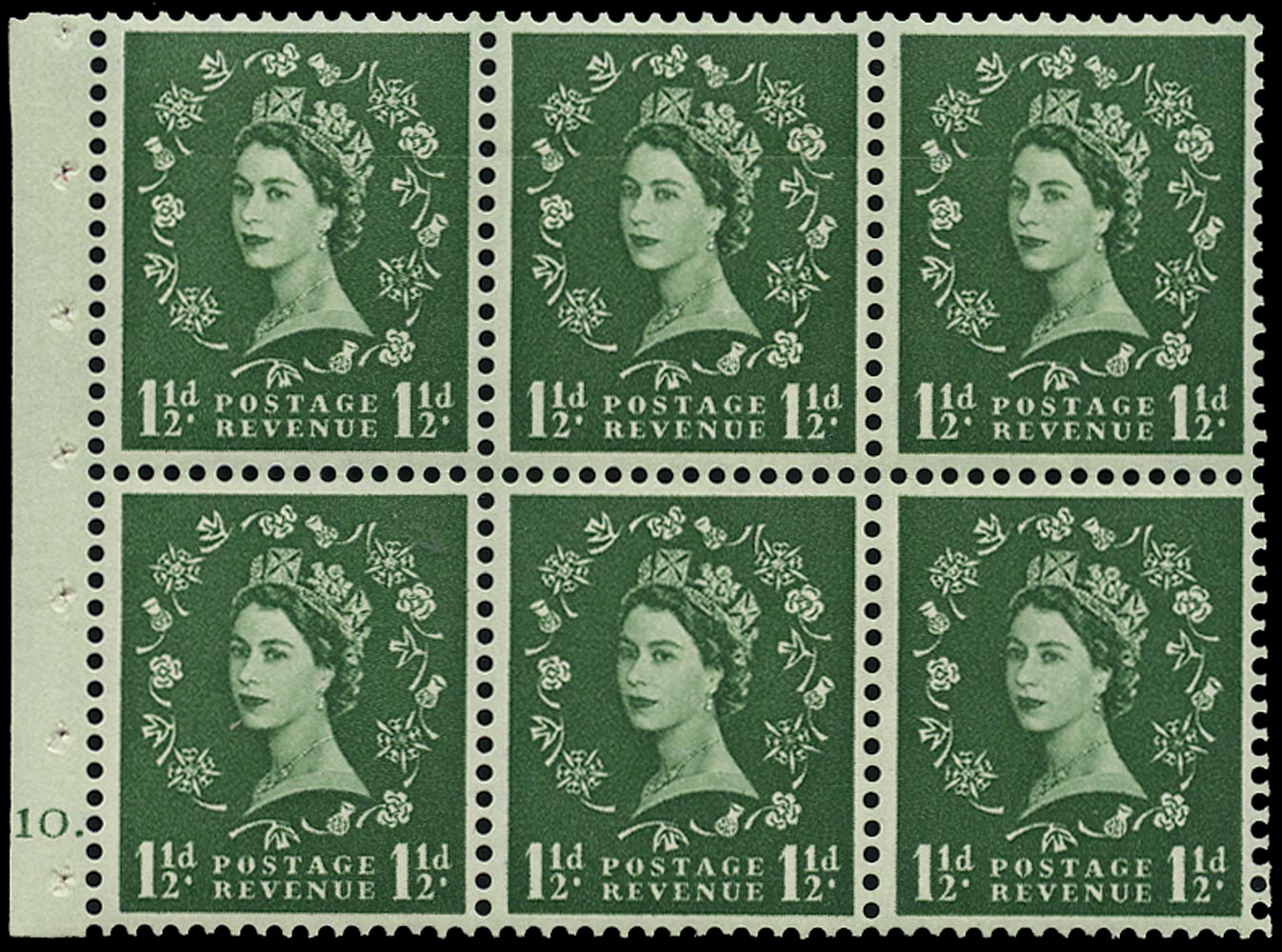 Great Britain 1954 Queen Elizabeth II Wilding Booklet Pane Inverted Watermark