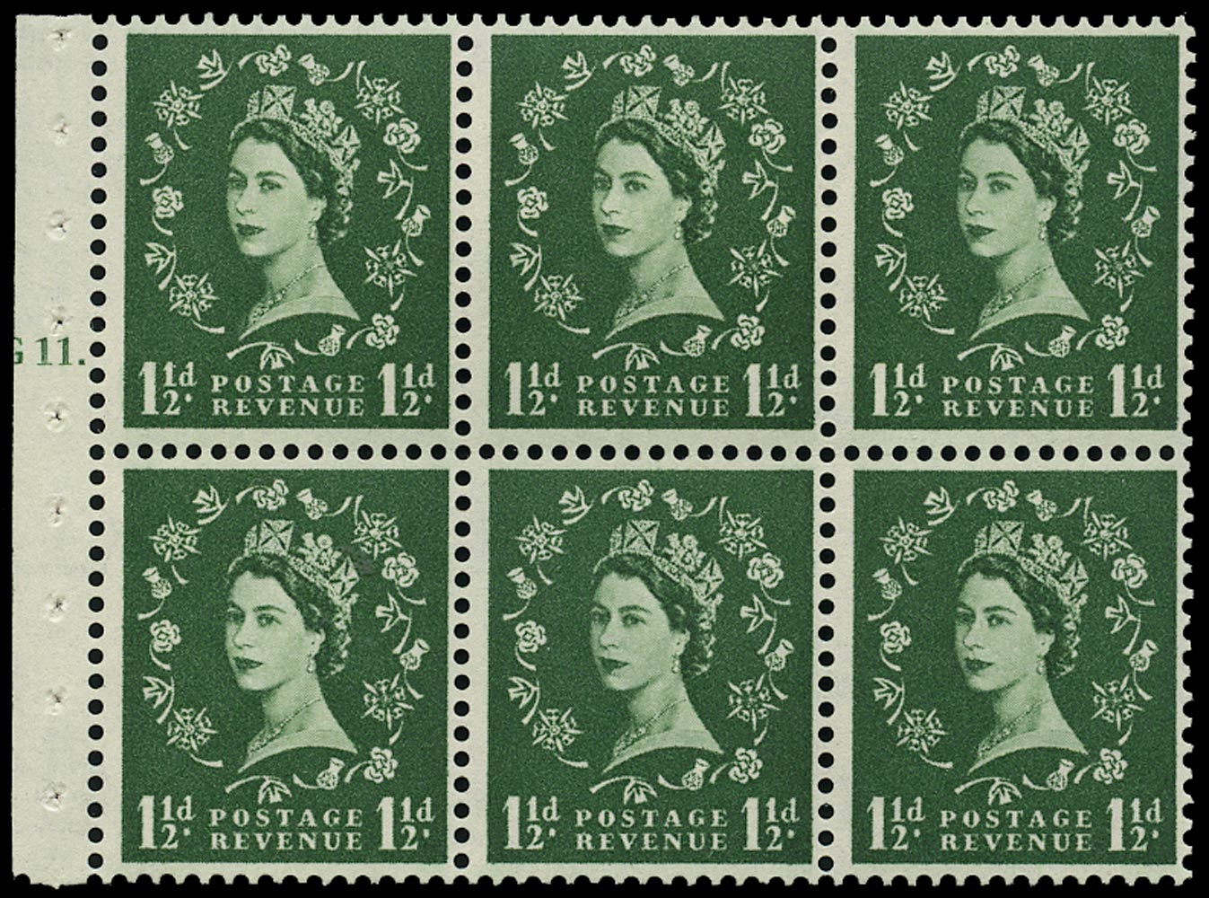 GB 1958  SG572l Booklet pane - Cylinder G11T (Dot)