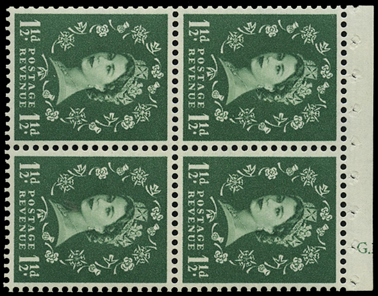Great Britain 1960 Queen Elizabeth II Wilding Booklet Pane, 1½d, Cylinder K17 (No Dot)