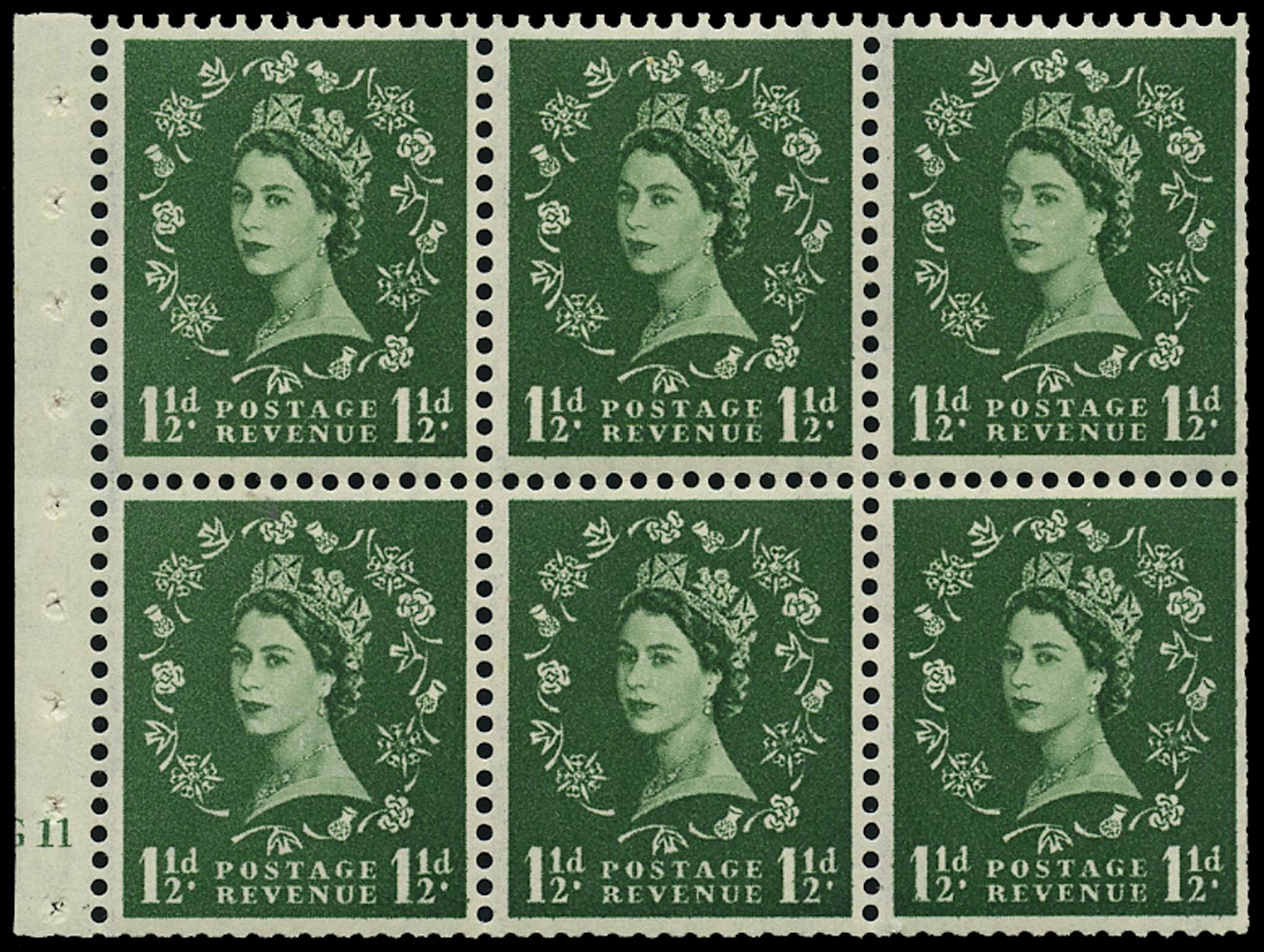 GB 1959  SG589l Booklet pane - Graphite lines, Cyl. G11 (No dot)