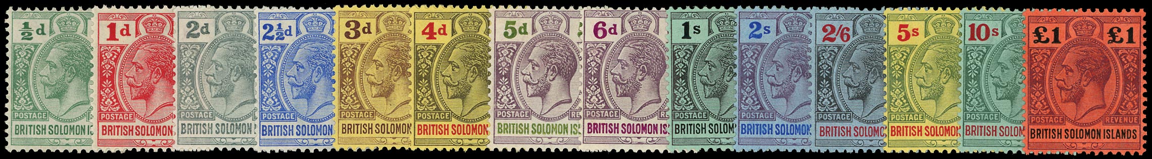 SOLOMON ISLANDS 1914  SG22/38 Mint KGV set of 14 to £1 watermark MCA