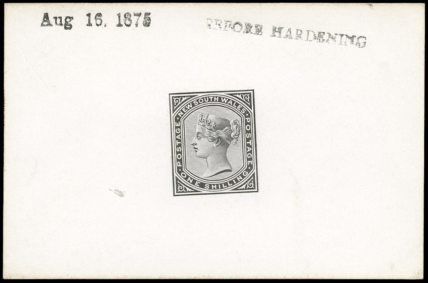 NEW SOUTH WALES 1875  SG221 Proof by De La Rue of the type 38 1s in black