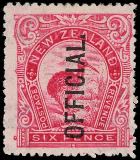 NEW ZEALAND 1907  SGO64 Official 6d bright carmine-pink Kiwi perf 14