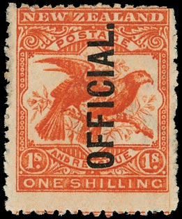 NEW ZEALAND 1907  SGO65 Official 1s orange-red Kea & Kaka