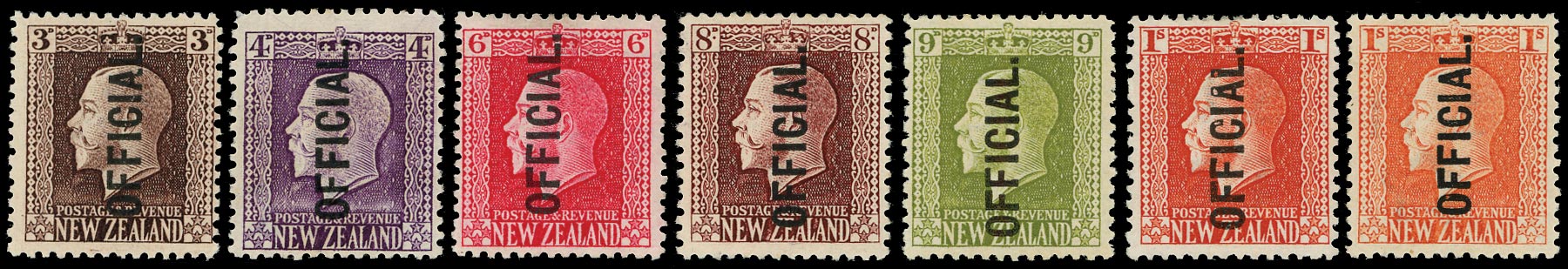NEW ZEALAND 1915  SGO100/05b Official set of 7 to 1s