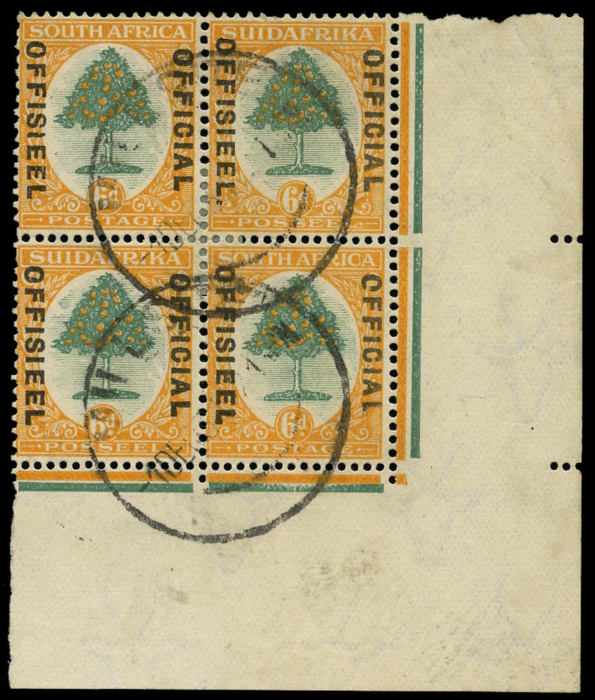 SOUTH AFRICA 1929  SGO9/b, var Official