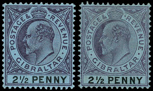 GIBRALTAR 1903  SG49a Mint KEVII 2&frac12;d dull purple and black on blue paper watermark Crown CA variety Large 2 in &frac12;