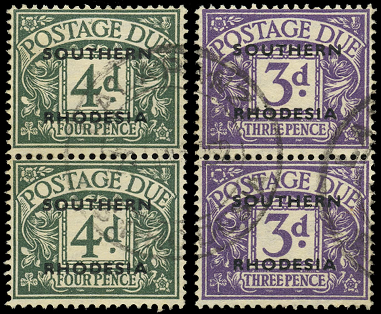 SOUTHERN RHODESIA 1951  SGD6 Postage Due 4d dull grey-green pair used at Lalapanzi