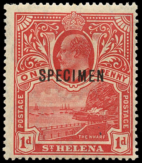 ST HELENA 1911  SG71s Specimen KEVII unissued 1d red Wharf overprinted for UPU distribution