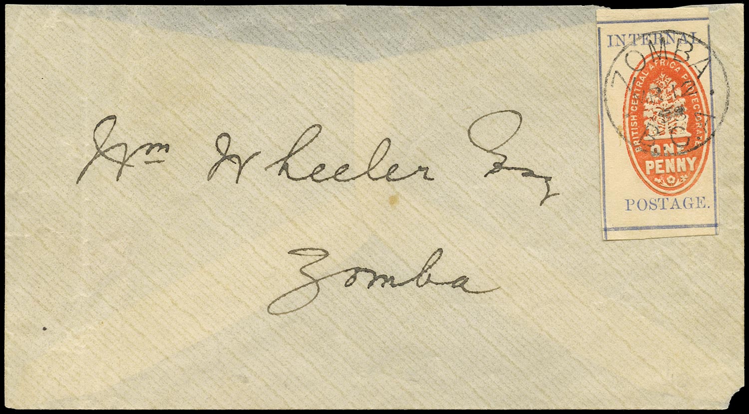 NYASALAND 1898  SG54 Cover franked by imperf Cheque stamp with initials