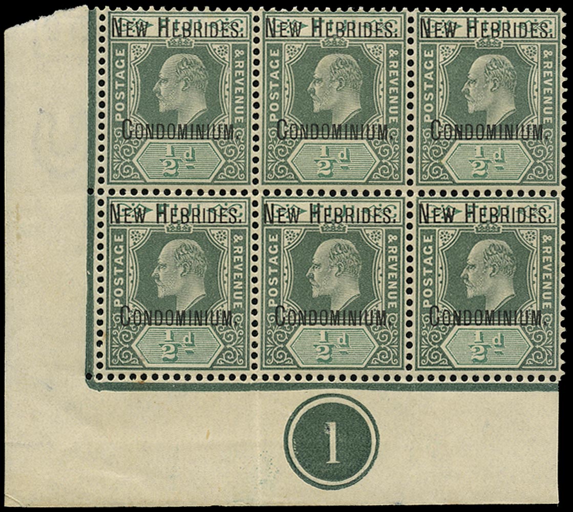 NEW HEBRIDES 1908  SG4 Mint unmounted KEVII &frac12;d green and grey-green watermark CA