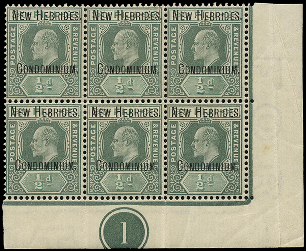 NEW HEBRIDES 1908  SG4 Mint unmounted KEVII &frac12;d green and grey-green watermark CA