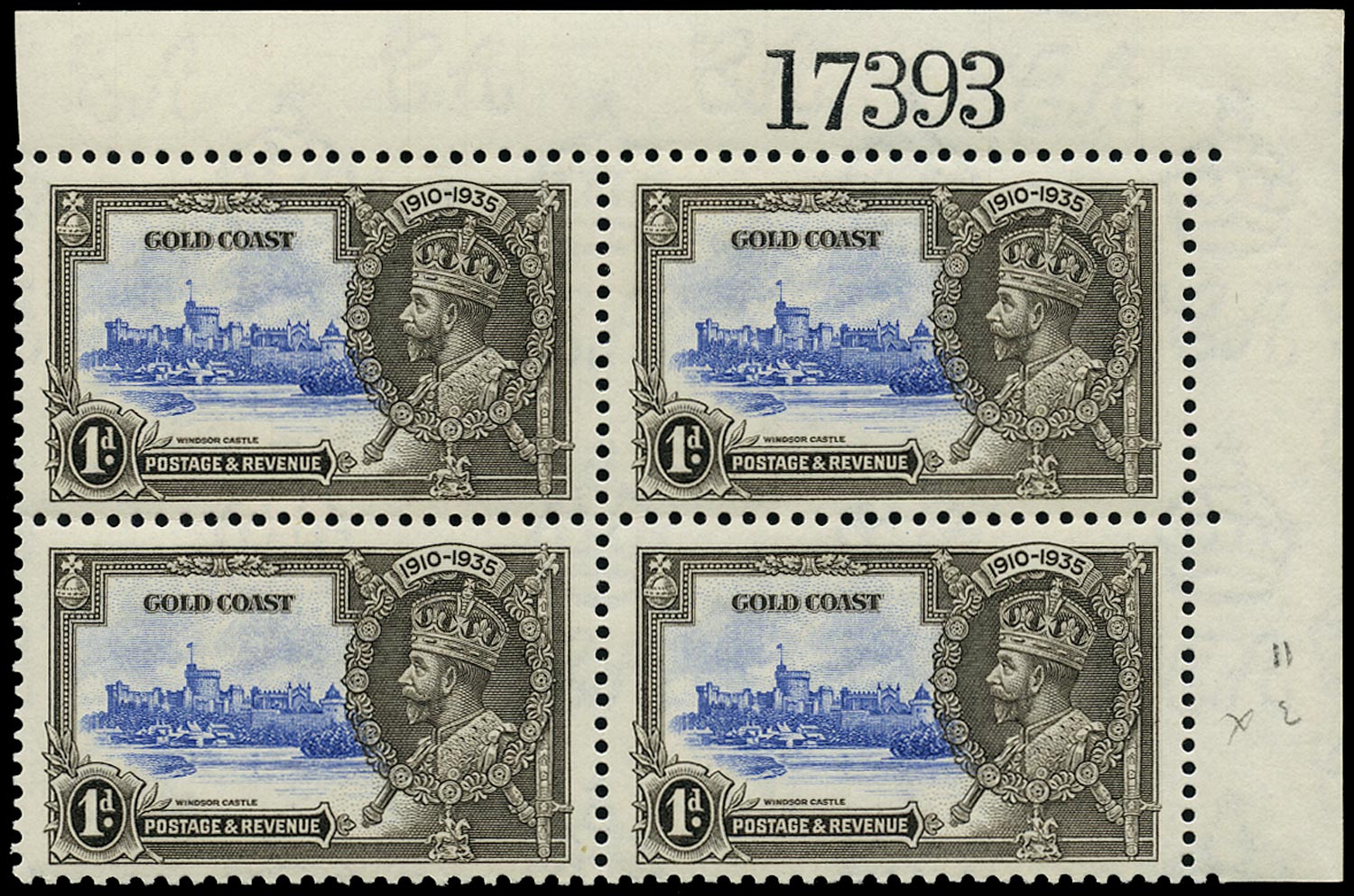 GOLD COAST 1935  SG113c Mint Silver Jubilee 1d variety Lightning conductor