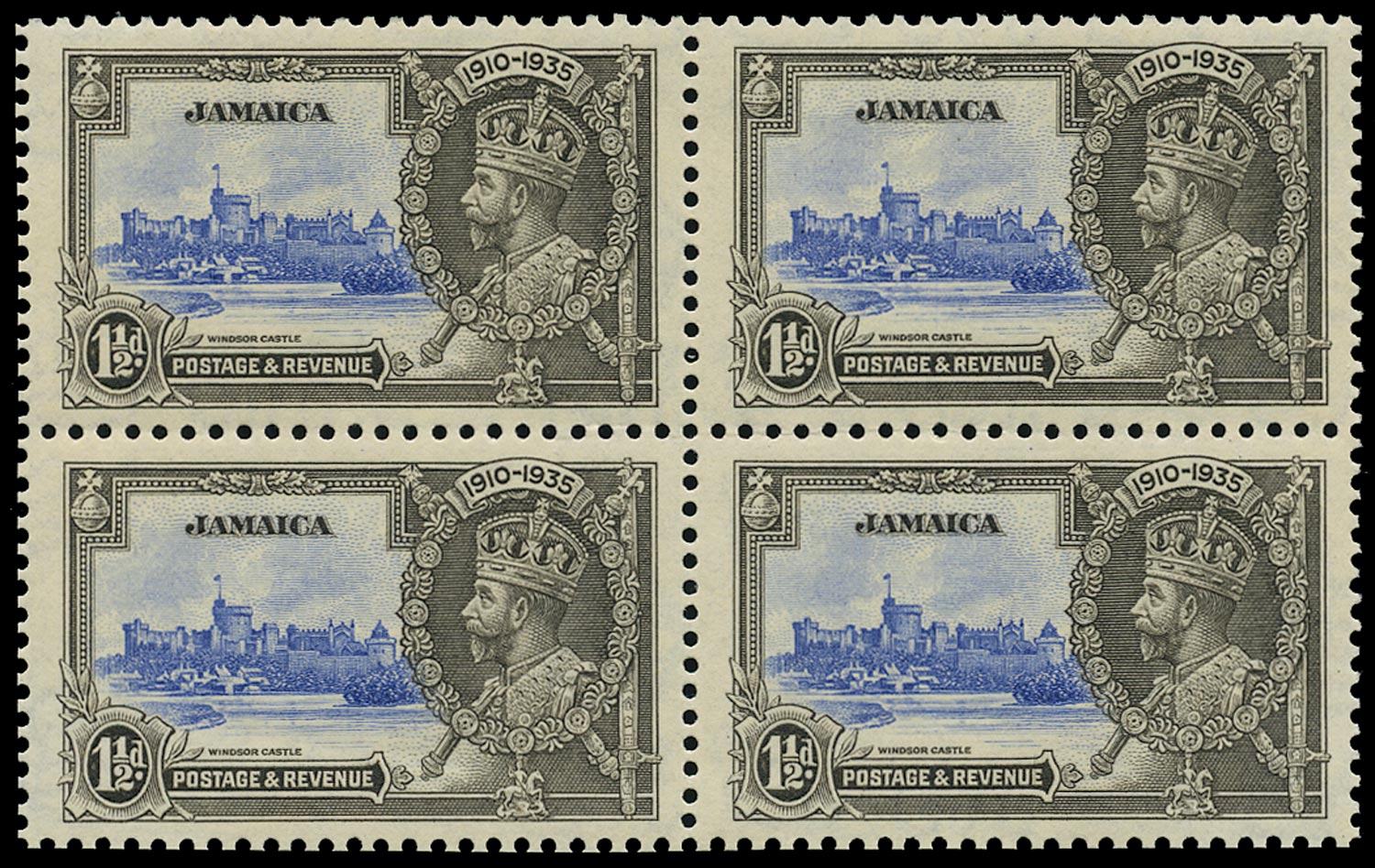 JAMAICA 1935  SG115a Mint Silver Jubilee 1&frac12;d ultramarine and grey-black variety Extra flagstaff