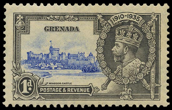 GRENADA 1935  SG146l Mint Silver Jubilee 1d ultramarine and grey variety Kite and horizontal log