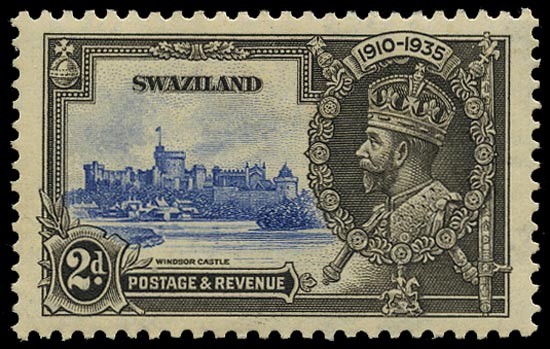 SWAZILAND 1935  SG22c Mint Silver Jubilee 2d ultramarine and black variety Lightning conductor
