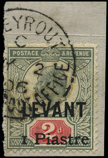 BRITISH LEVANT 1906  SG15 Used 1 Piastre on 2d grey-green and carmine Beyrout provisional