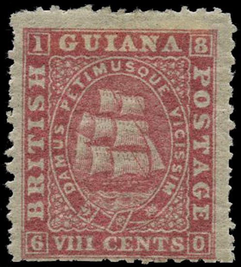 BRITISH GUIANA 1863  SG73 Mint 8c pink Ship on medium paper perf 12&frac12;-13