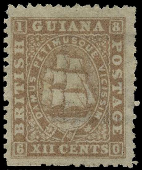 BRITISH GUIANA 1863  SG75 Mint 12c grey-lilac Ship with papermaker's watermark