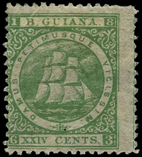 BRITISH GUIANA 1863  SG81 Mint 24c blue-green Ship perf 12&frac12;-13