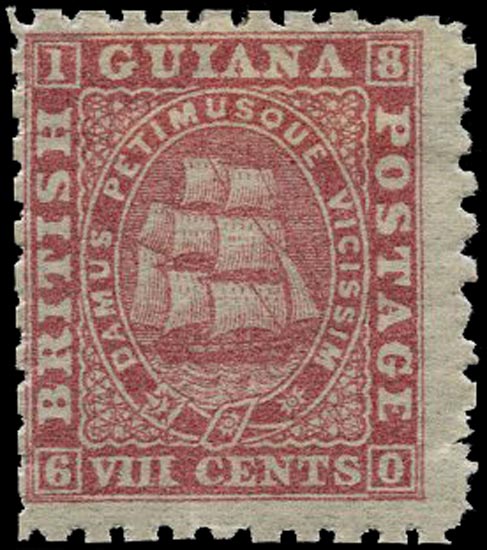 BRITISH GUIANA 1866  SG95 Mint 8c pink Ship perf 10