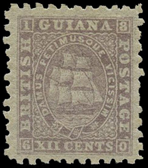 BRITISH GUIANA 1866  SG97 Mint 12c pale lilac Ship perf 10