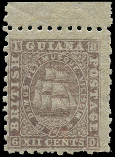 BRITISH GUIANA 1866  SG100 Mint 12c lilac Ship perf 10