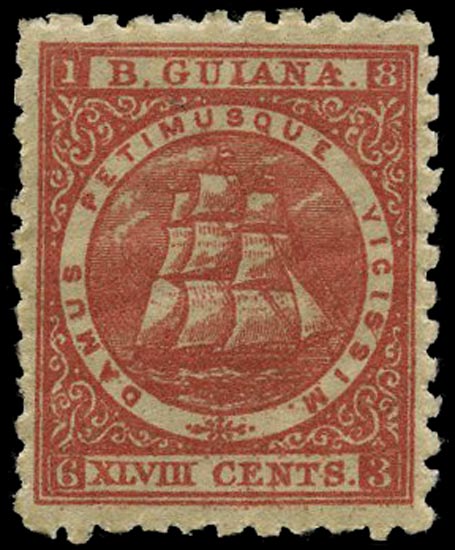 BRITISH GUIANA 1866  SG105 Mint 48c red Ship perf 10