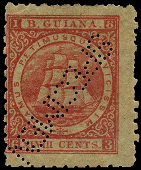 BRITISH GUIANA 1866  SG104as Specimen 48c crimson Ship perf 10